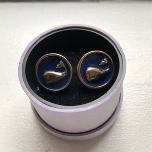 Navy and Gold Preppy Enamel Whale Earrings